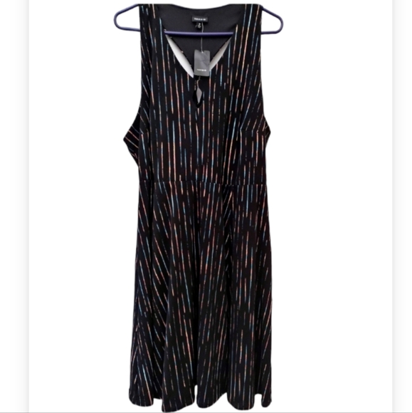 Torrid Black & Neon Keyhole Pinstripe Racerback Skater Dress Size 2X NWT - Picture 3 of 8